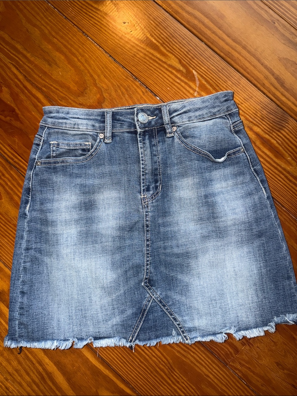 Classic Blue Denim Mini Skirt - Casual Fray Hem